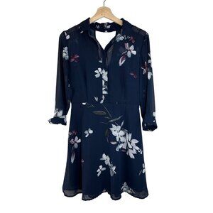 Dynamite Navy Floral Long Sleevei Dress  Size Small/Petite